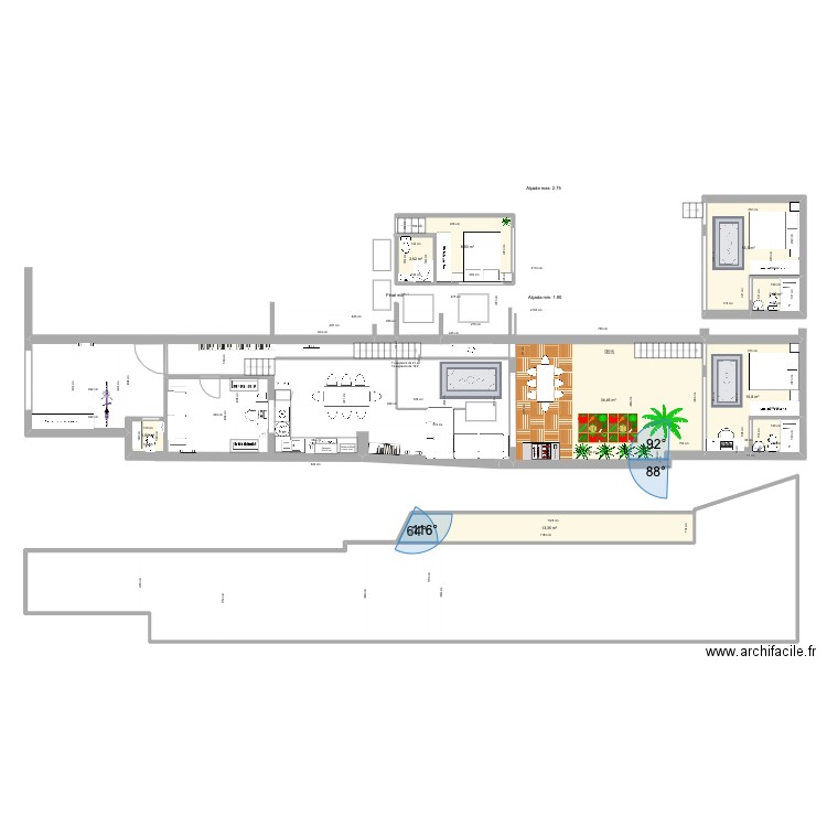 Llibertat idee duplex fonaments. Plan de 8 pièces et 93 m2