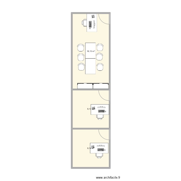 Bureau sous sol. Plan de 3 pièces et 32 m2