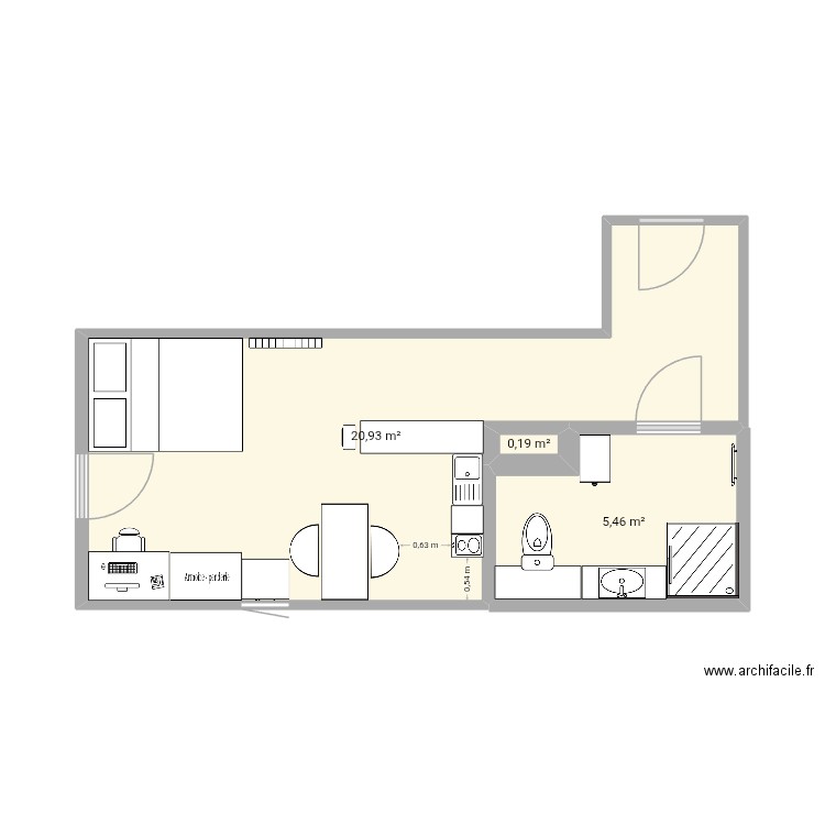 Maison de zak. Plan de 3 pièces et 27 m2