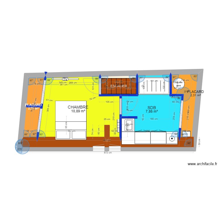 étage duplex 1. Plan de 5 pièces et 25 m2