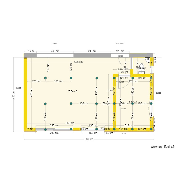 Projet Baton V5 implantation Vis. Plan de 3 pièces et 35 m2