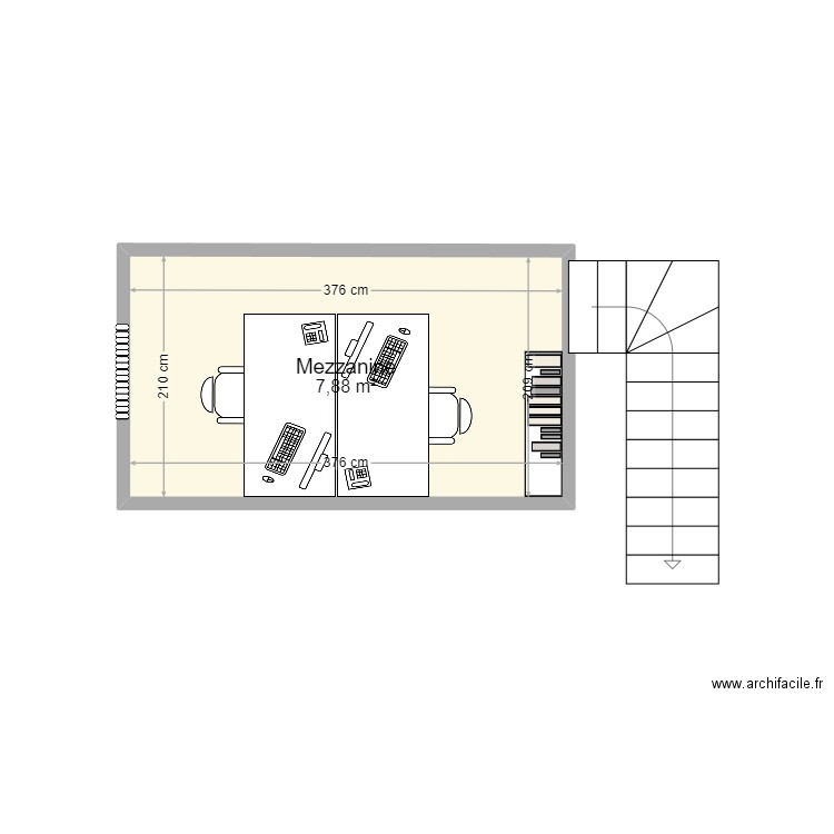 Fleurs mezzanine. Plan de 1 pièce et 8 m2