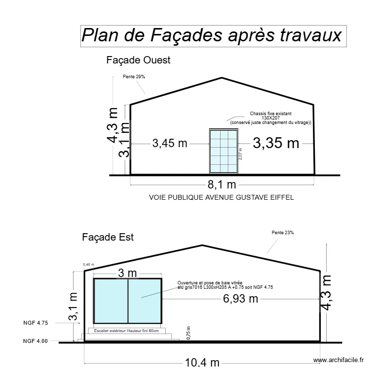 facades apres travaux p1/1. Plan de 