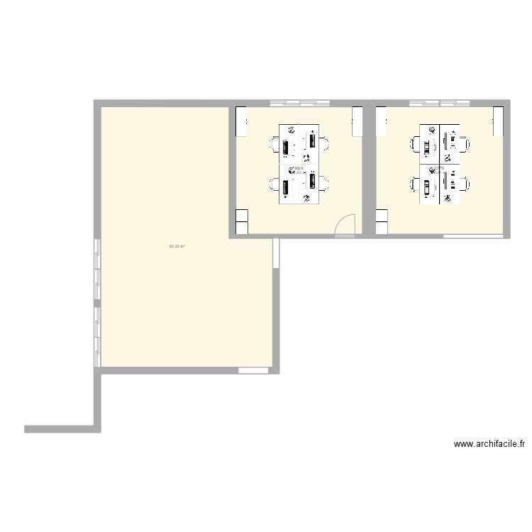 Bureau. Plan de 3 pièces et 114 m2