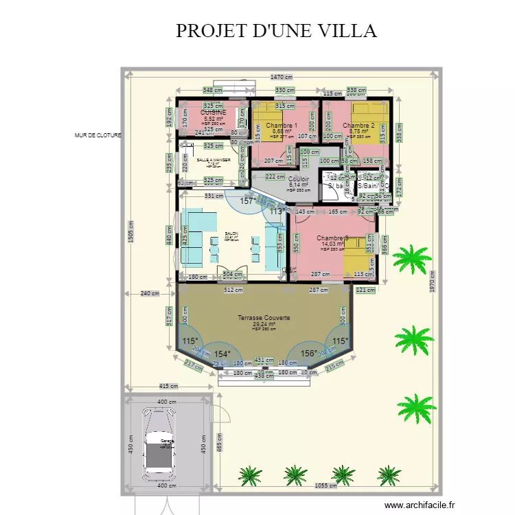 PROJET D'UNE VILLA.F4. Plan de 