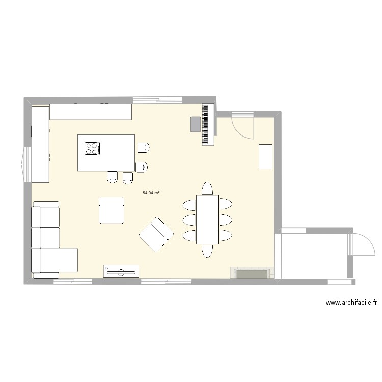 PLAN PIECE VIE 3. Plan de 1 pièce et 55 m2