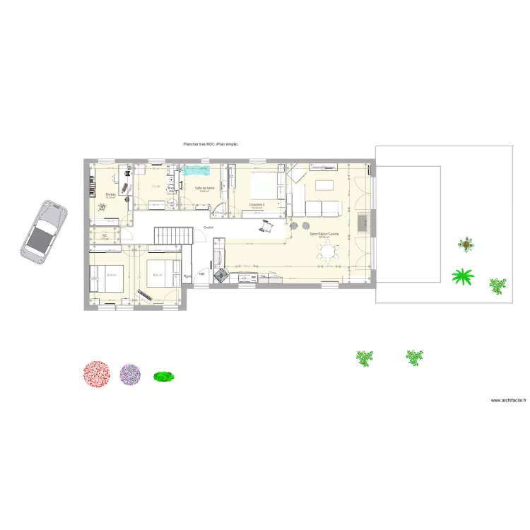 Vue en plan de la cuisine. Plan de 
