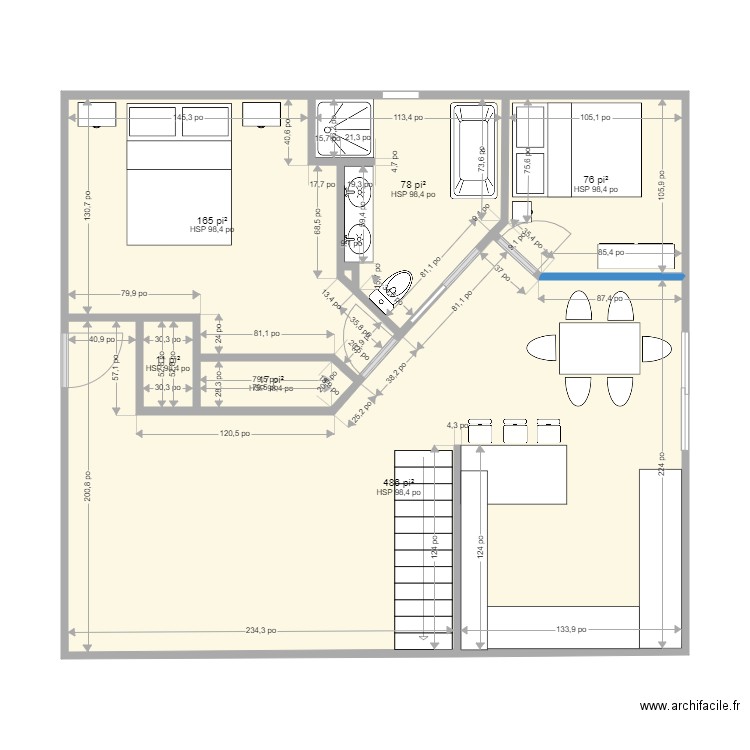 plan rc. Plan de 7 pièces et 77 m2