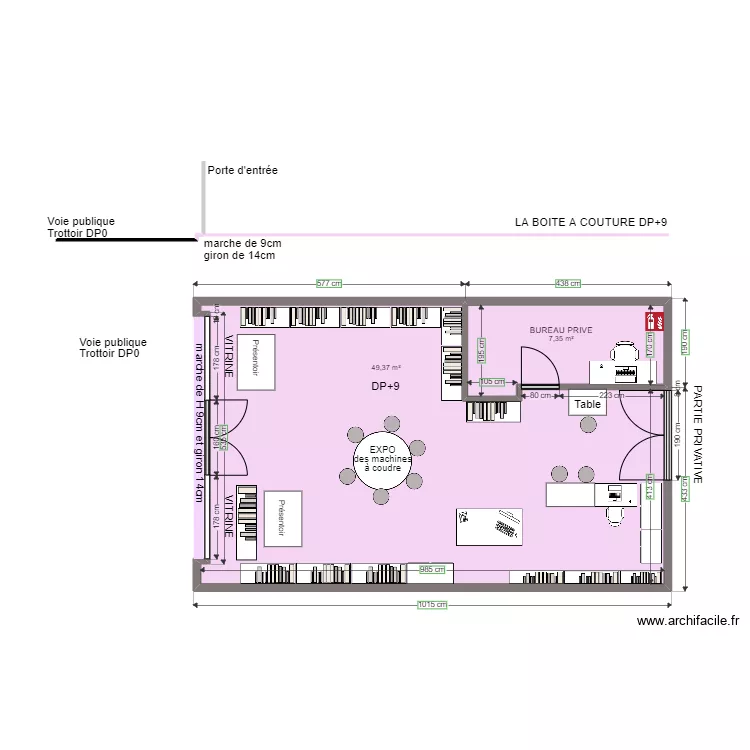LA BOITE A COUTURE AVANT TRAVAUX. Plan de 
