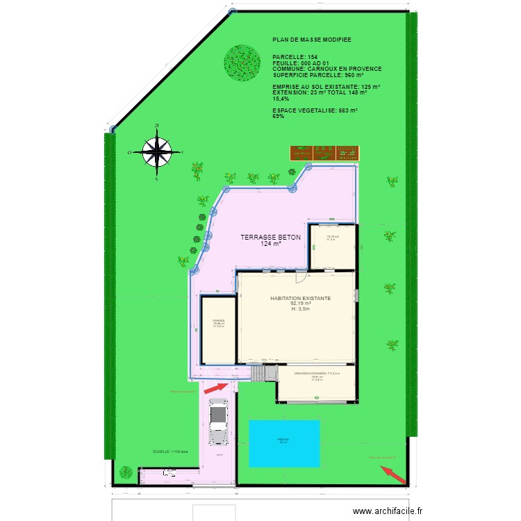 PLAN DE MASSE MODIFIIEE. Plan de 9 pièces et 906 m2