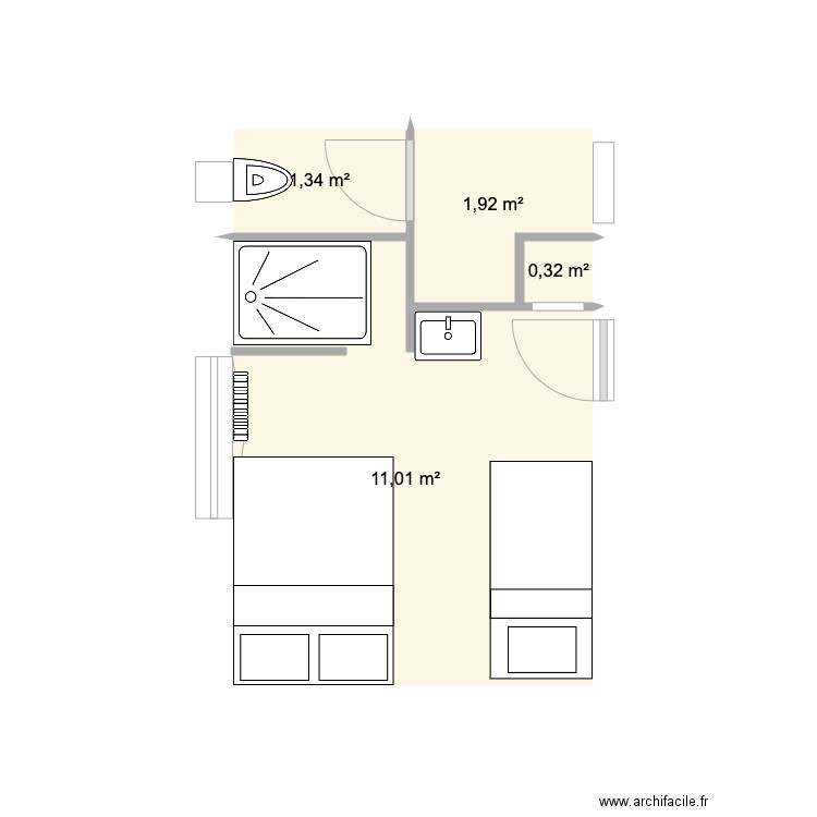 Ch Palier avec Douche v1. Plan de 4 pièces et 15 m2