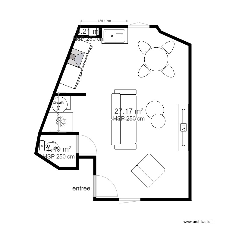 T3 RDC LUCA . Plan de 3 pièces et 29 m2