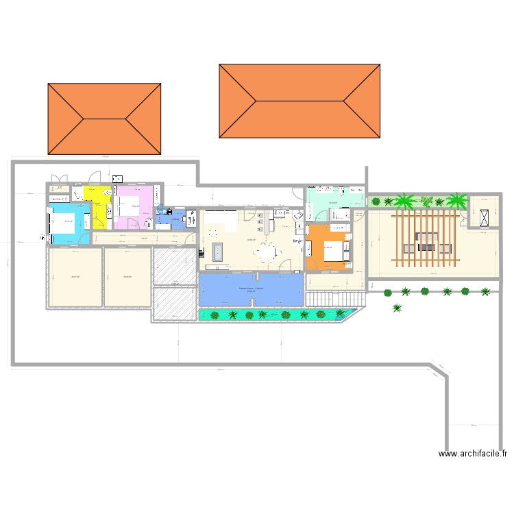 Yanis nouveau 11 Groupe dessus parking. Plan de 21 pièces et 264 m2