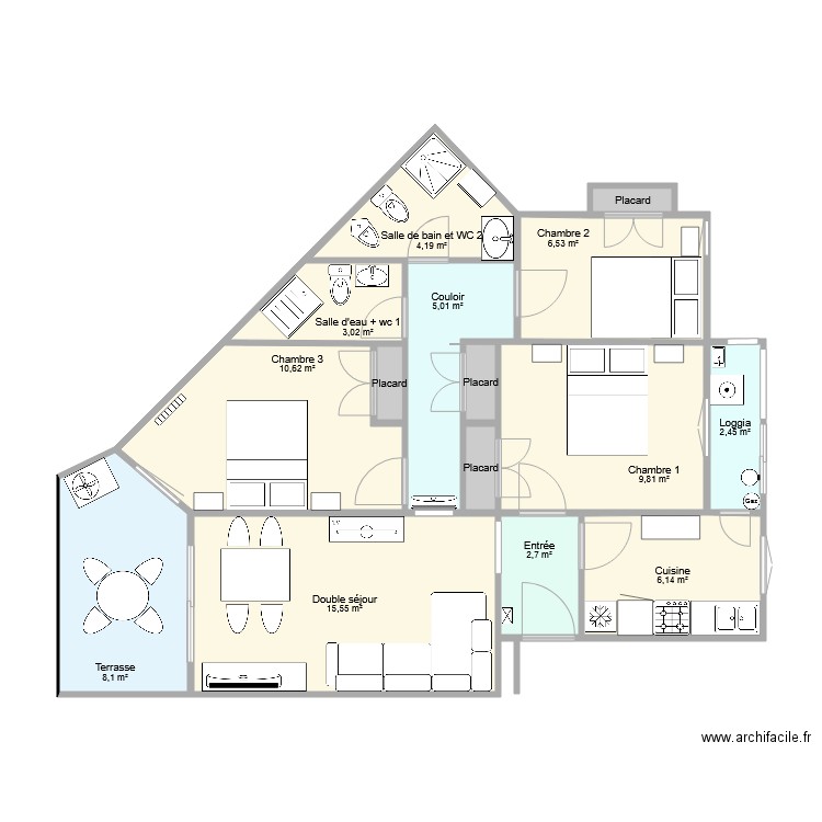 EMPORDA C. Plan de 15 pièces et 77 m2