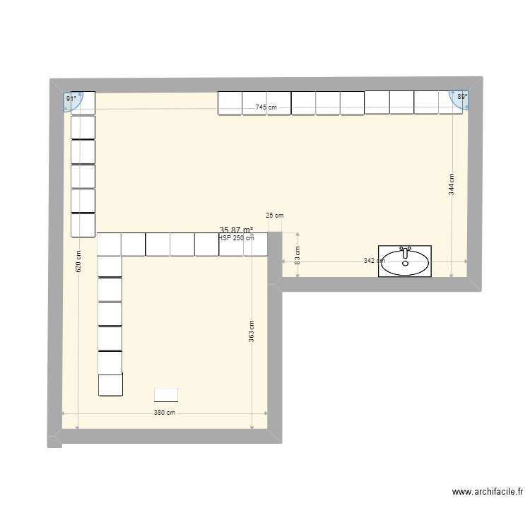 Atelier. Plan de 1 pièce et 36 m2