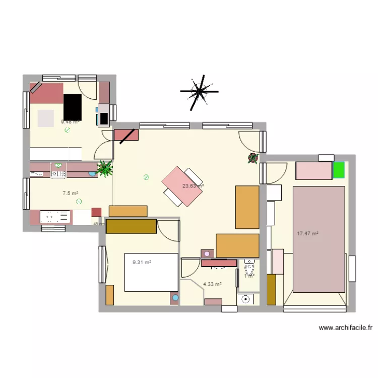 2 chambres garage ouest. Plan de 