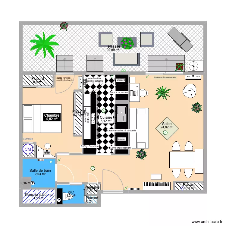 v&eacute;randa appartement. Plan de 