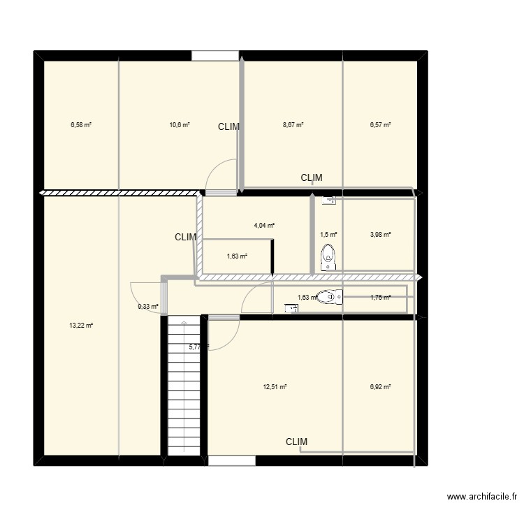 2eme . Plan de 15 pièces et 95 m2