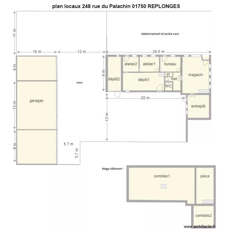 TE B&acirc;timent cotations ext&eacute;rieures. Plan de 