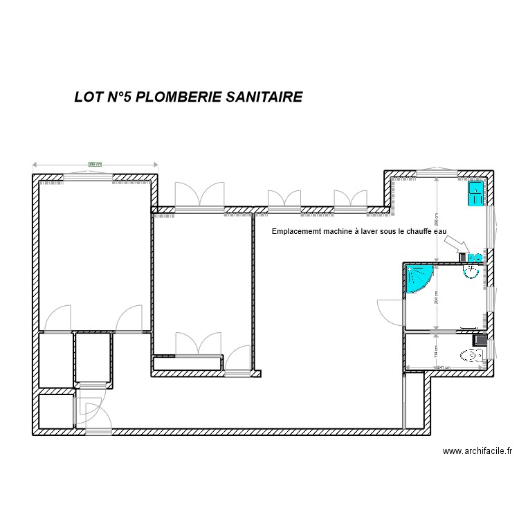 THERY LOT 5 PLOMBERERIE SANITAIRE PROJET. Plan de 5 pièces et 23 m2