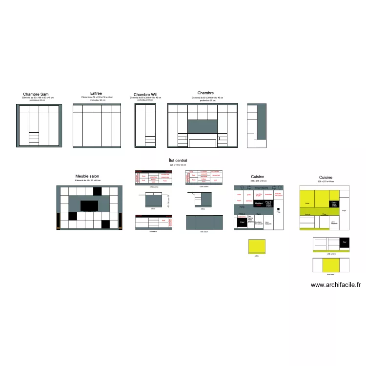 Cuisine Salon. Plan de 