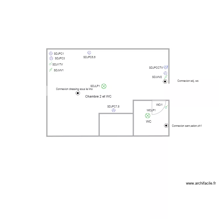 Chambre2 et WC. Plan de 