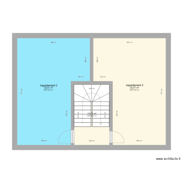 R+2 BORDIER. Plan de 3 pièces et 71 m2