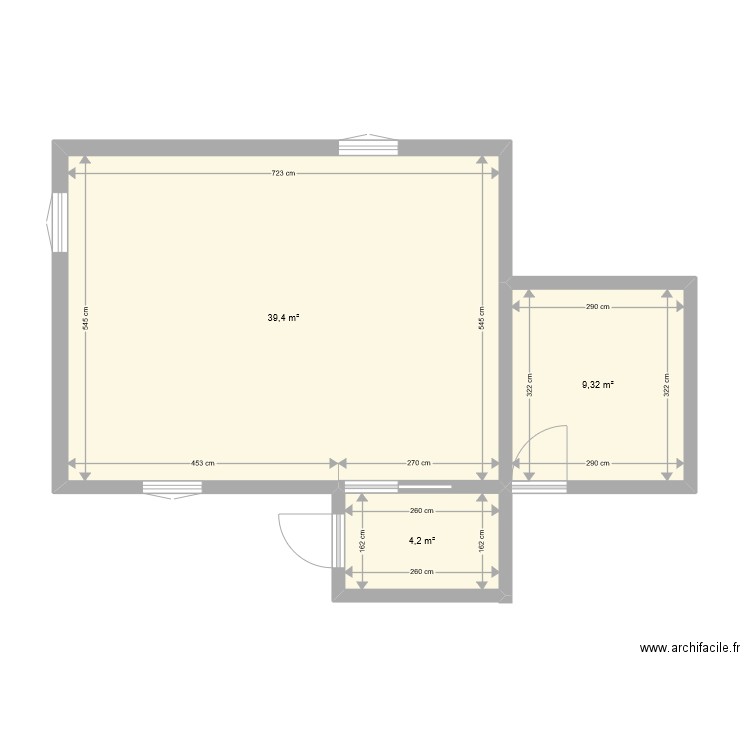 chalet existant. Plan de 3 pièces et 53 m2