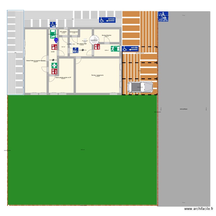 Ecole. Plan de 11 pièces et 309 m2