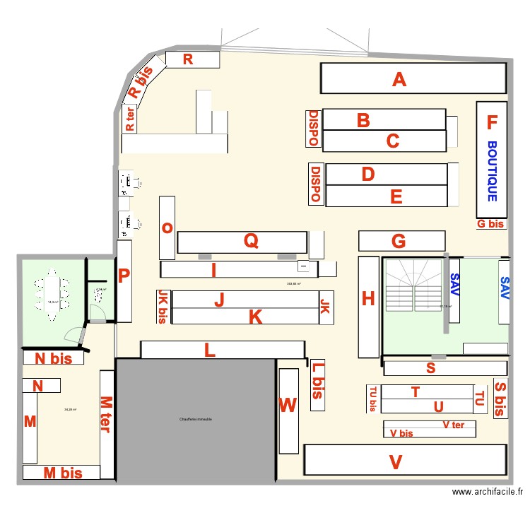 Entrepot. Plan de 6 pièces et 489 m2