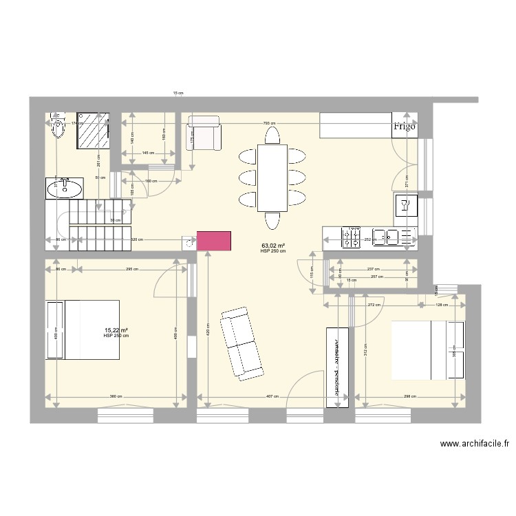 rez Choucas modifs. Plan de 2 pièces et 78 m2