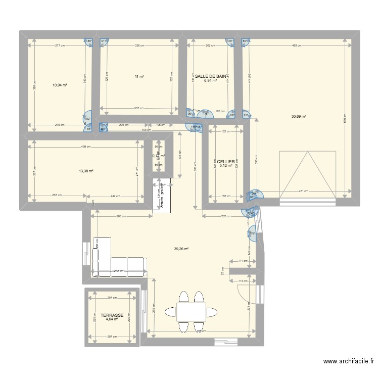 Plan A. Plan de 9 pièces et 123 m2