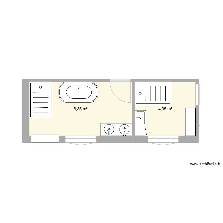 crazy SDB2. Plan de 2 pièces et 13 m2