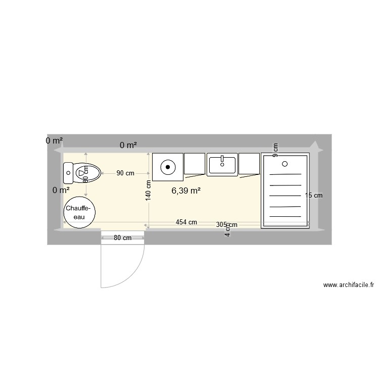 salle de bain 85 double. Plan de 4 pièces et 6 m2