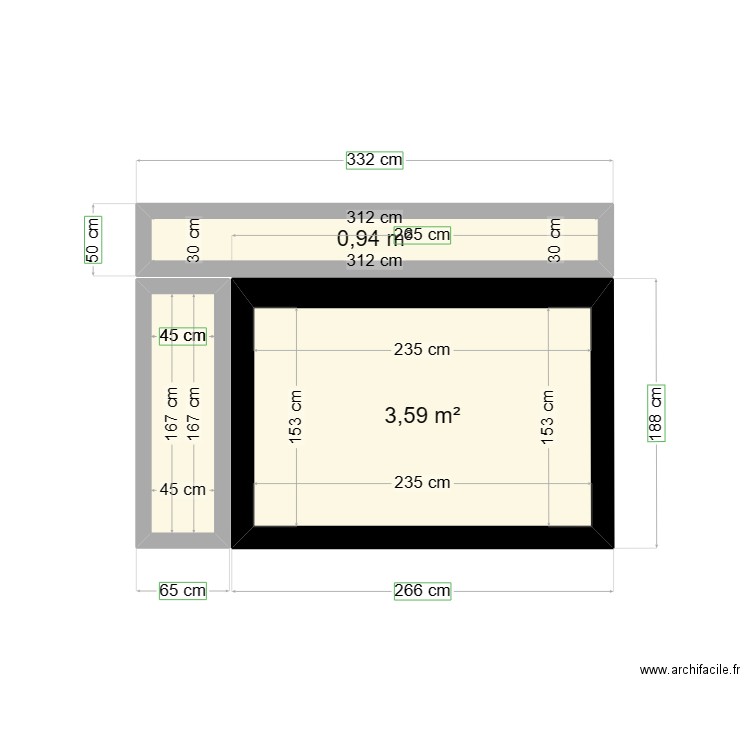 local technique. Plan de 3 pièces et 5 m2