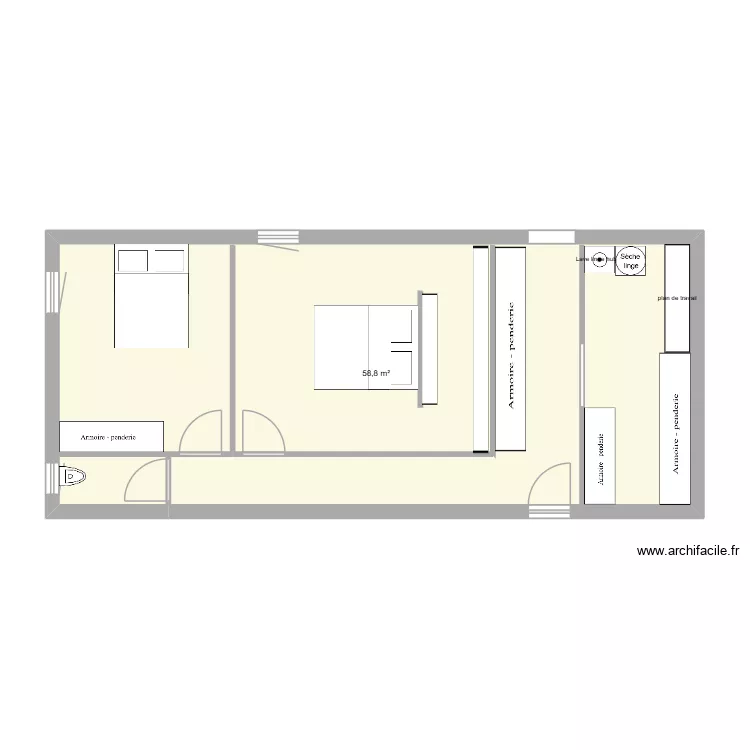 cury. Plan de 1  et 59 m²