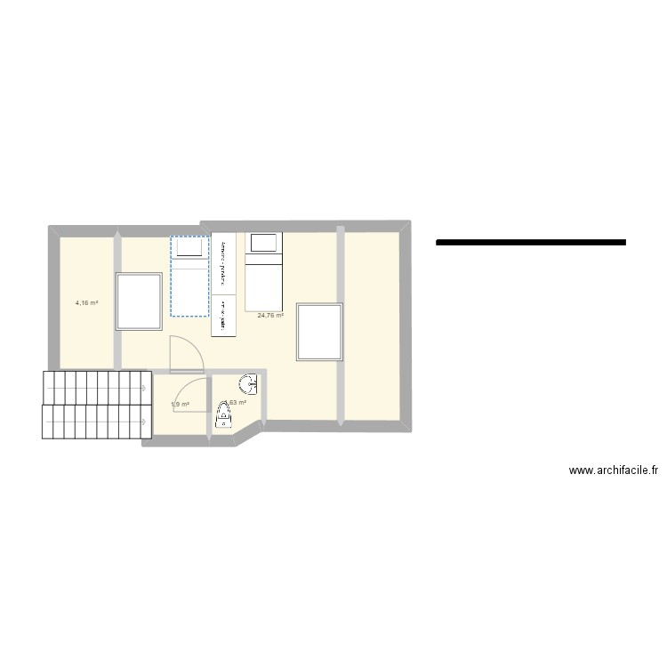 plan maison grenier v1. Plan de 4 pièces et 32 m2