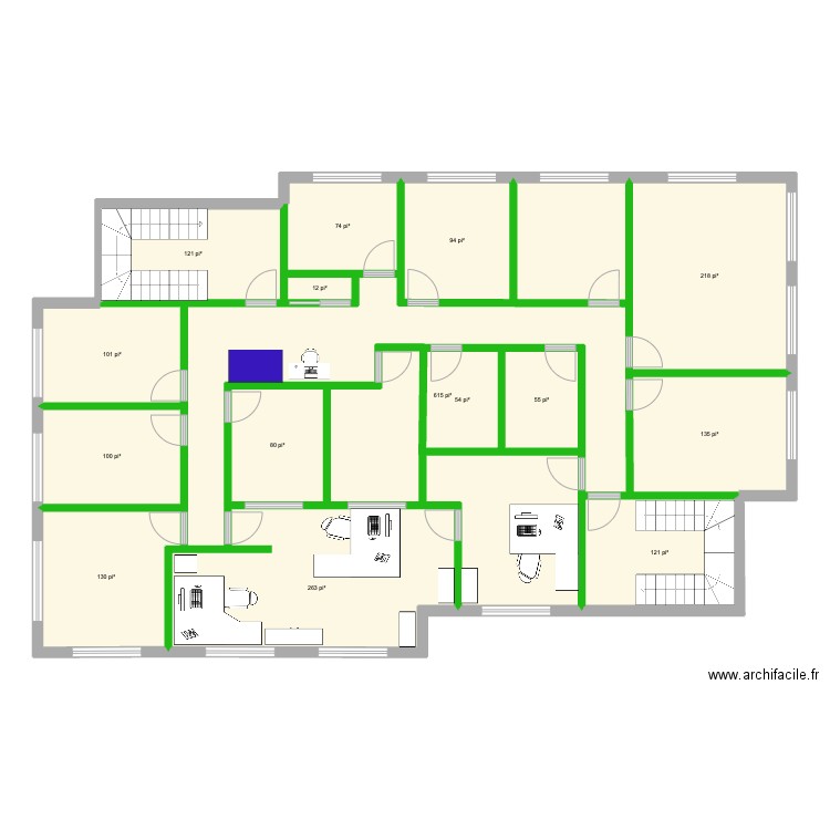 225 Seigneuriale 2e étage 7 C. Plan de 15 pièces et 202 m2