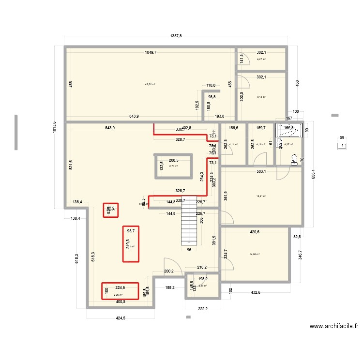 PLAM DE MAS complet escalier. Plan de 14 pièces et 207 m2