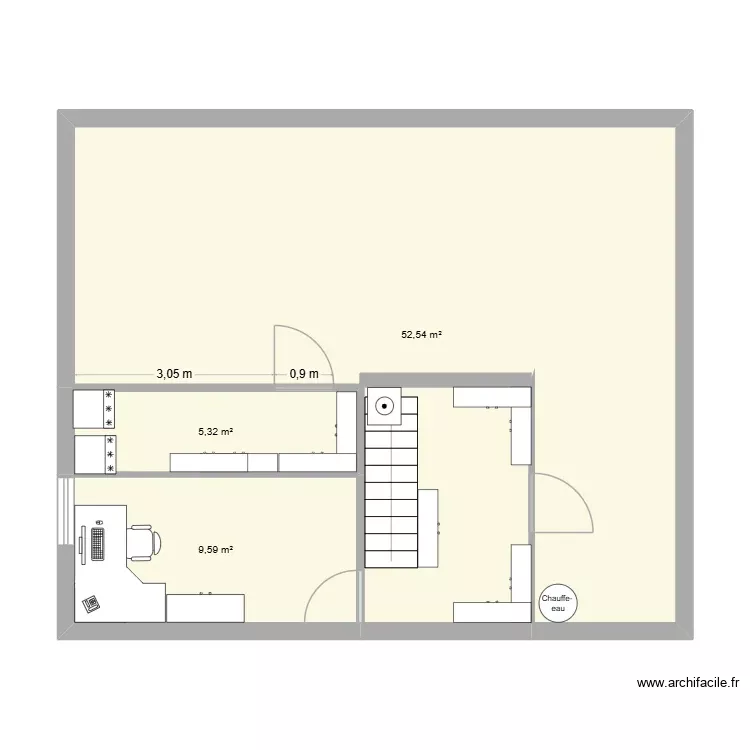 soussol-V1. Plan de 3 Pièces et 67 m²
