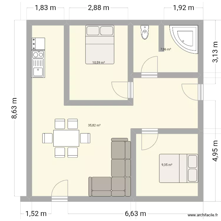Casa 2 pisis. Plan de 4 Pièces et 63 m² Casa 2 pisis. Plan de 4 Pièces et 63 m²