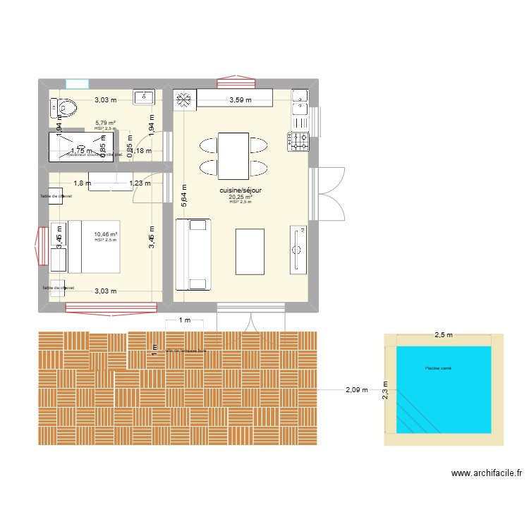 plan bungalow. Plan de 3 pièces et 37 m2