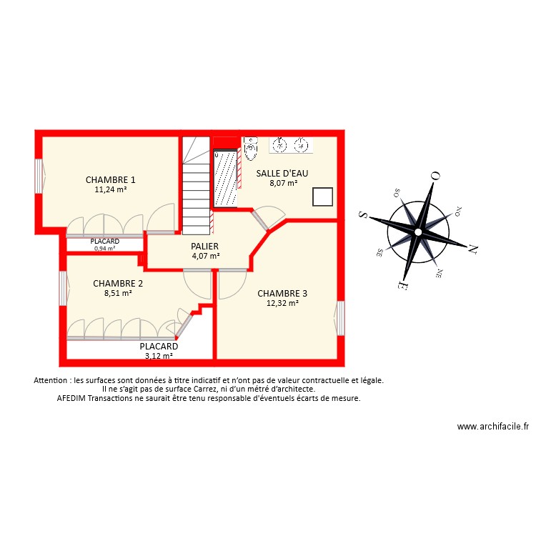 BI 7438 ETAGE. Plan de 10 pièces et 51 m2