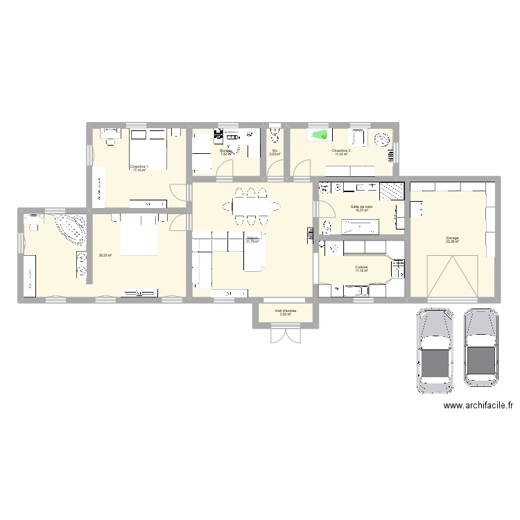 Plan de maison 3 chambres. Plan de 0 pièce et 0 m2