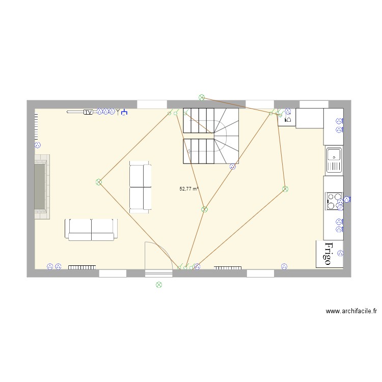 MaisonRDCv1. Plan de 1 pièce et 53 m2