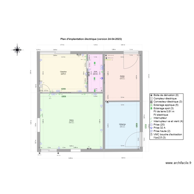 Plan implantation électrique 24 04 2023. Plan de 0 pièce et 0 m2