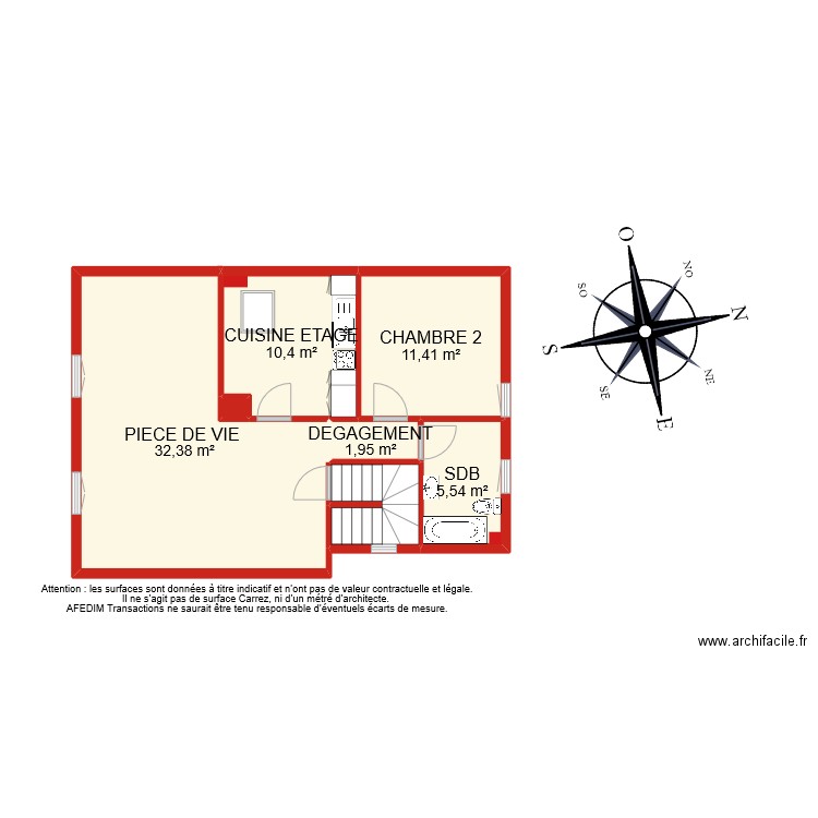 BI 10846 ETAGE. Plan de 7 pièces et 66 m2