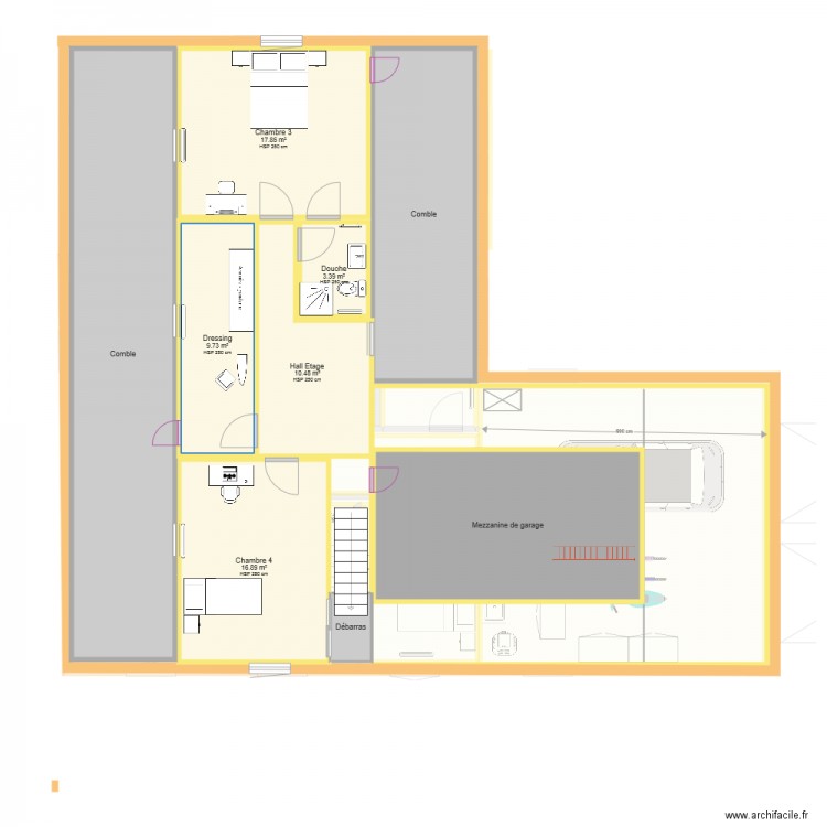 Projet Semi Plain Pied en L Etage. Plan de 0 pièce et 0 m2