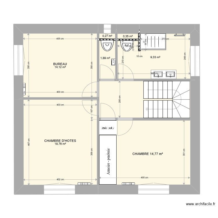 premier étage V3 sans meubles  28/02/22. Plan de 7 pièces et 72 m2