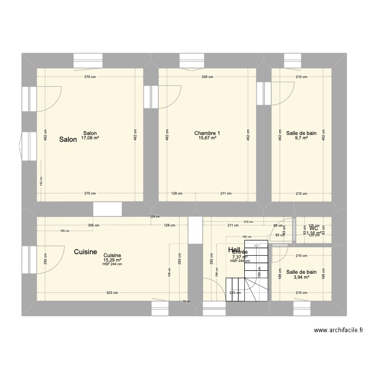 Plan RDC. Plan de 7 pièces et 70 m2